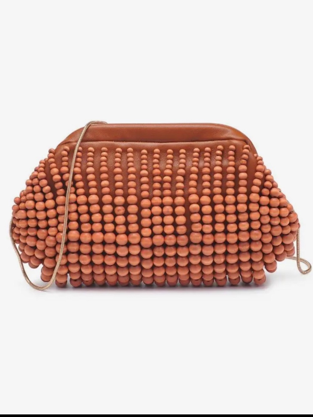 NWT Handmade Beaded Clutch Bag in Terracotta Brown Resort Vacation Ready